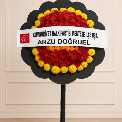 Kırmızı Gerbera ve Sarı Cinye Cenaze Çelengi
